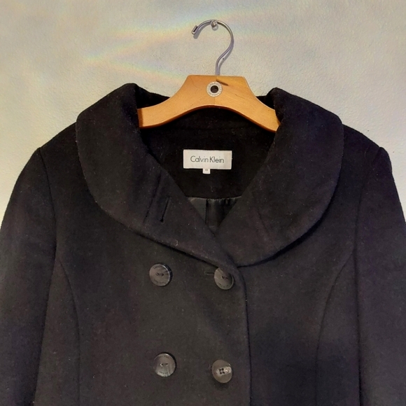Calvin Klein Wool Black Pea Coat Size 10 Women's pockets Mid Lenght - Picture 13 of 13
